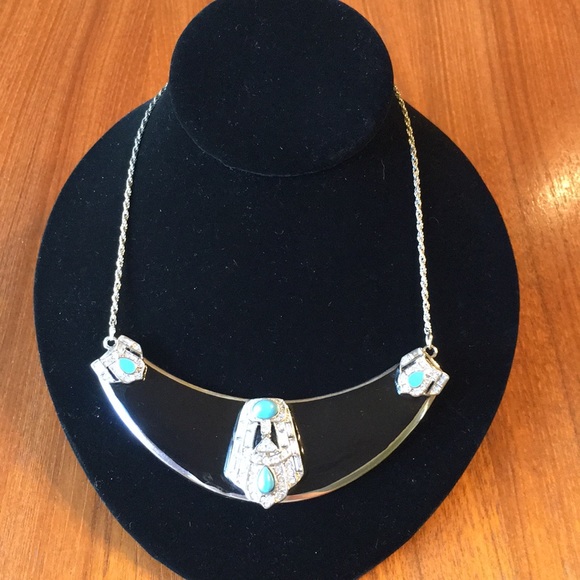 Statement Necklace | Silver & Faux Turquoise - Picture 6 of 13